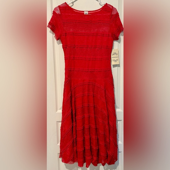 NWT Sangria Scarlett Short Sleeve Stretch Lace A-line Midi Dress w Lace Trim ZB3 - Picture 2 of 7